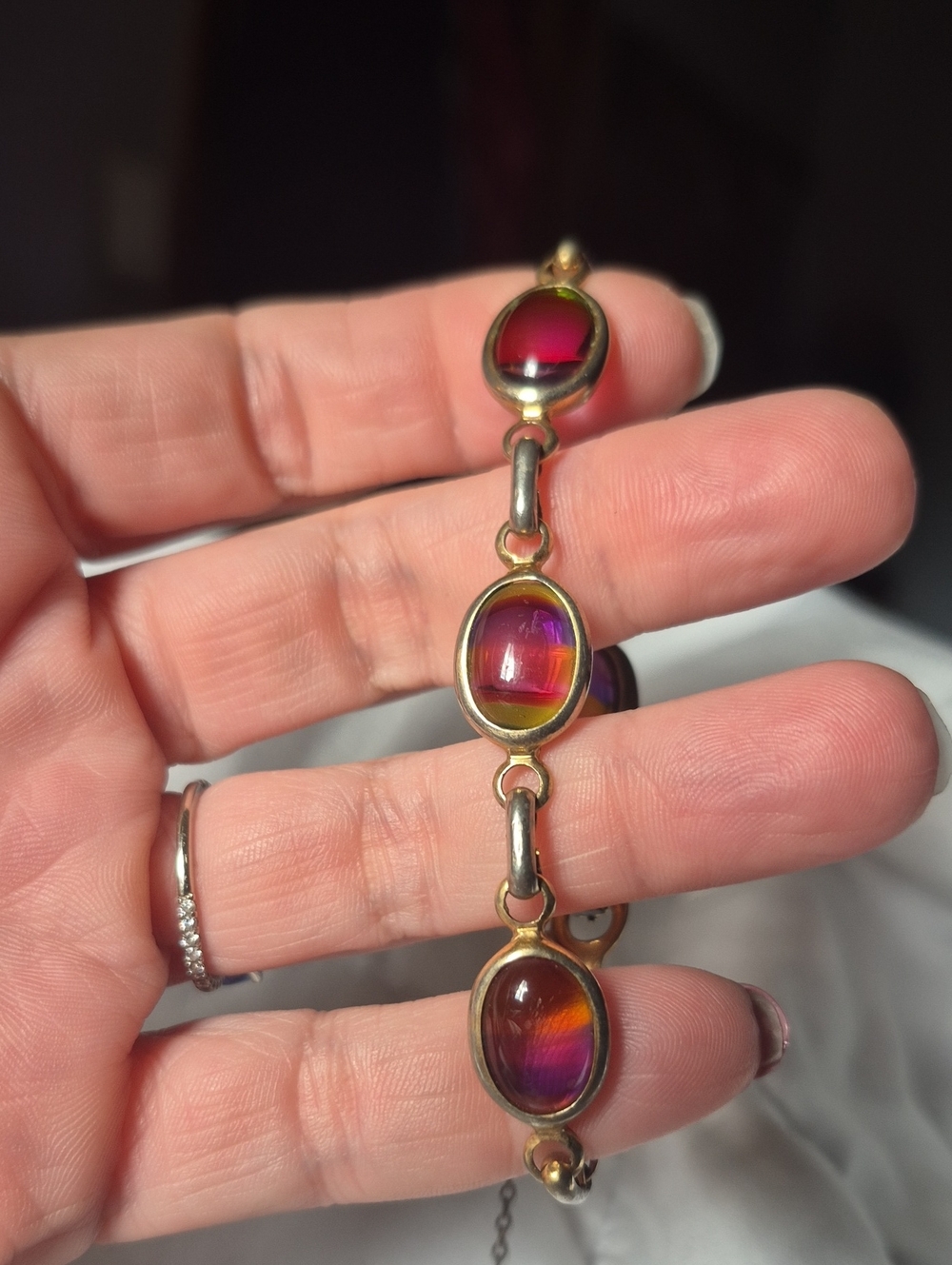 Sarah Coventry Watermelon Glass Cabochon Link Bracelet